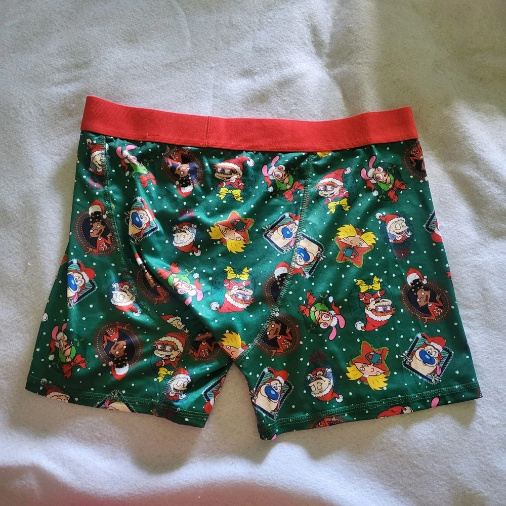 Nickelodeon Mens 90s Cartoons Christmas Boxer Briefs New Green Red Rugrats Large